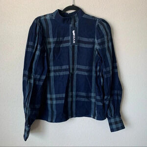 Gas Blouse Size Small blue plaid high neck blouse NWT